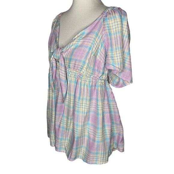 Isabel Maternity by Ingrid & Isabel Peek-a-boo Tie Front Top Size XL Multi Plaid - Picture 4 of 9